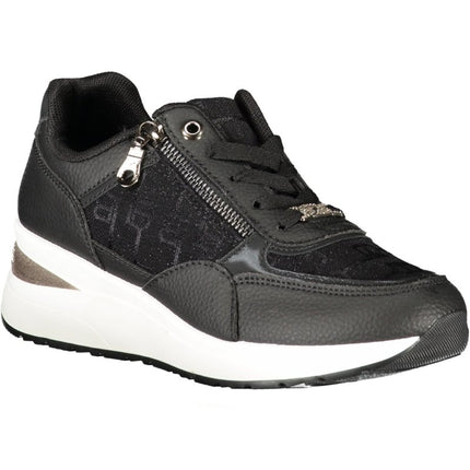 SEO. Laura Biagiotti Sneaker Damen – Weisse Sportschuhe mit 5 cm Plateauhöhe - Schwarz Linkreich
