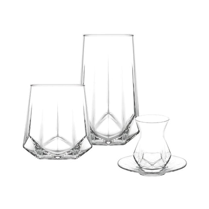 LAV Alya Gläser-Set 24-teilig – Wasser-, Longdrink-, Teegläser & Untertassen für 6 Personen - Linkreich