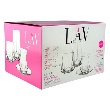 LAV Alya Gläser-Set 24-teilig – Wasser-, Longdrink-, Teegläser & Untertassen für 6 Personen - Linkreich
