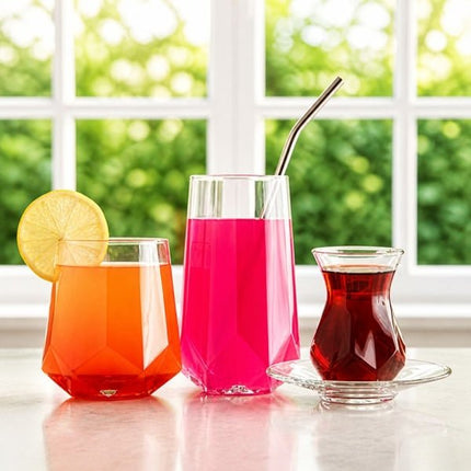 LAV Alya Gläser-Set 24-teilig – Wasser-, Longdrink-, Teegläser & Untertassen für 6 Personen - Linkreich