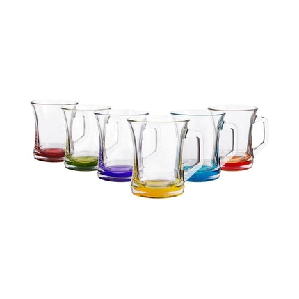 LAV Teeglas Set Coral 225 ml 6er Set mit Henkel – farbiger Boden für Tee Kaffee Heißgetränke transparent