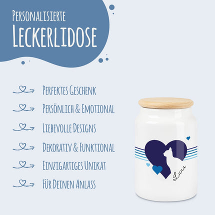 SEO. Leckerlidose für deine Haustiere - Herz Silhouette - Personalisiert mit Namen - Katze V1 Linkreich
