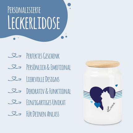 SEO. Leckerlidose für deine Haustiere - Herz Silhouette - Personalisiert mit Namen - Katze V1 Linkreich