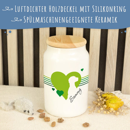 SEO. Leckerlidose für deine Haustiere - Herz Silhouette - Personalisiert mit Namen - Hase Linkreich