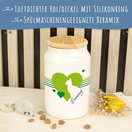 SEO. Leckerlidose für deine Haustiere - Herz Silhouette - Personalisiert mit Namen - Katze V1 Linkreich