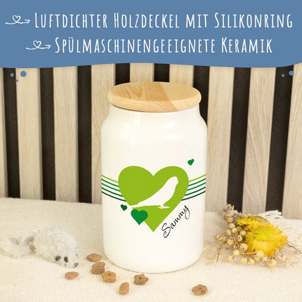 SEO. Leckerlidose für deine Haustiere - Herz Silhouette - Personalisiert mit Namen - Papagei Linkreich