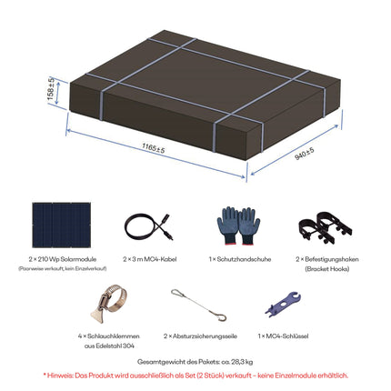 Leichtstahl Solarmodul Set 210W x 2, N-Typ TOPCon 182 Wafer Vollschwarz