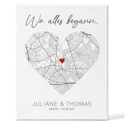SEO. Leinwand mit dem Motiv "Wo alles begann" - Personalisiertes Geschenk mit Wunschort - Linkreich