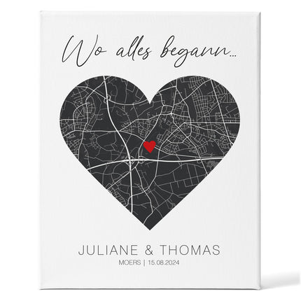 SEO. Leinwand mit dem Motiv "Wo alles begann" - Personalisiertes Geschenk mit Wunschort - Linkreich