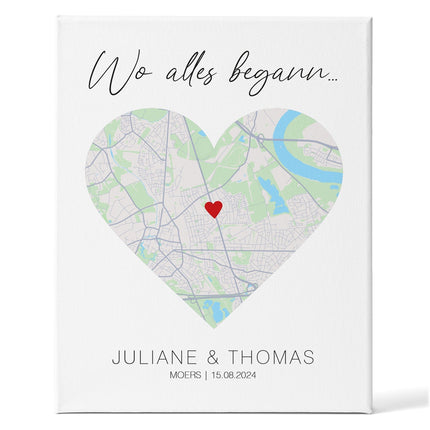 SEO. Leinwand mit dem Motiv "Wo alles begann" - Personalisiertes Geschenk mit Wunschort - Linkreich