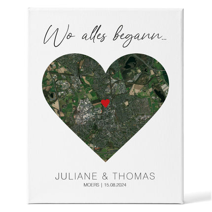 SEO. Leinwand mit dem Motiv "Wo alles begann" - Personalisiertes Geschenk mit Wunschort - Linkreich