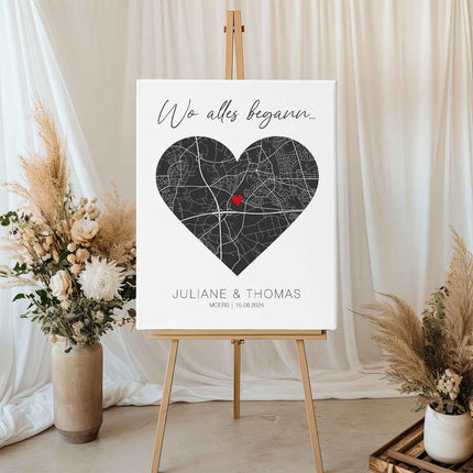 SEO. Leinwand mit dem Motiv "Wo alles begann" - Personalisiertes Geschenk mit Wunschort - Linkreich