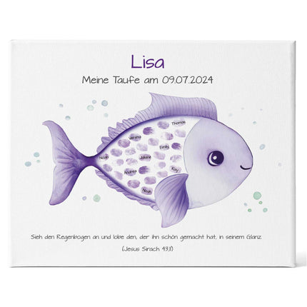 SEO. Leinwand mit Fingerabdrücken - Fisch Motiv als Gästebuch zur Taufe - Lila Linkreich