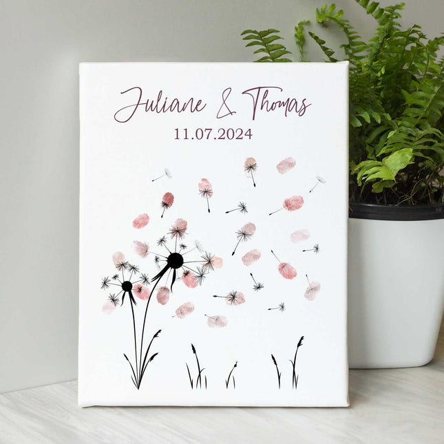 SEO. Leinwand mit Fingerabdrücken - Pusteblume Motiv als Gästebuch zur Hochzeit - Linkreich