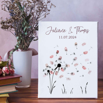 SEO. Leinwand mit Fingerabdrücken - Pusteblume Motiv als Gästebuch zur Hochzeit - Linkreich