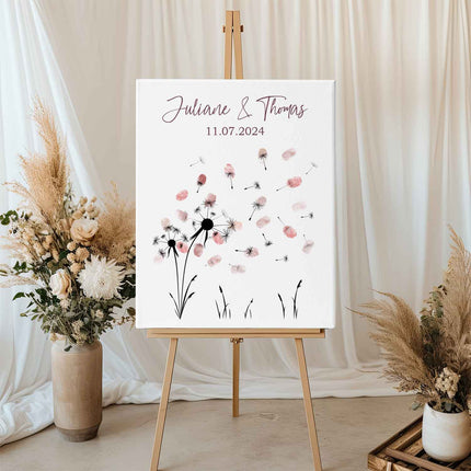 SEO. Leinwand mit Fingerabdrücken - Pusteblume Motiv als Gästebuch zur Hochzeit - Linkreich