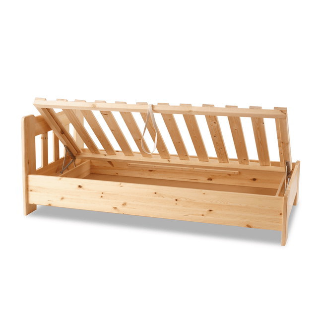 SEO. Leo Kieferbett Bettkasten mit Seitenöffnung | Massivholz | Einzelbett | 100% Bio - Bett inkl. Lattenrost - 90 x 200 cm Linkreich