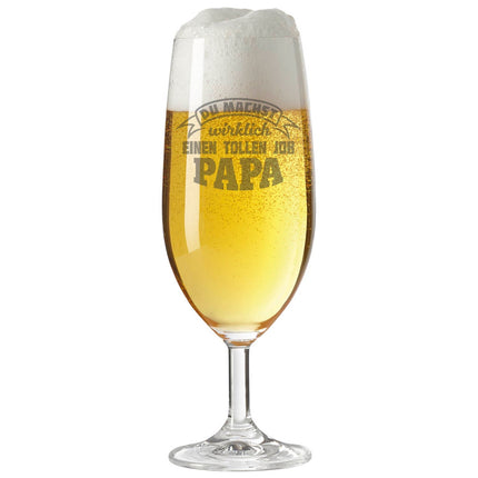 SEO. Leonardo Bierglas mit Gravur "Du machst wirklich einen tollen Job Papa" - Linkreich