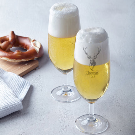 SEO. Leonardo Bierglas mit Gravur "Hirschkopf" mit Namen und Datum - Linkreich