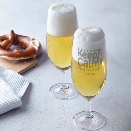 SEO. Leonardo Bierglas mit Gravur "Keep calm papa can fix it" mit Namen - Linkreich