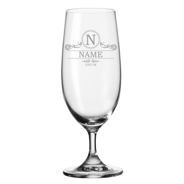 SEO. Leonardo Bierglas mit Gravur "Ornament" mit Namen und Datum - Linkreich
