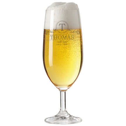 SEO. Leonardo Bierglas mit Gravur "Ornament" mit Namen und Datum - Linkreich