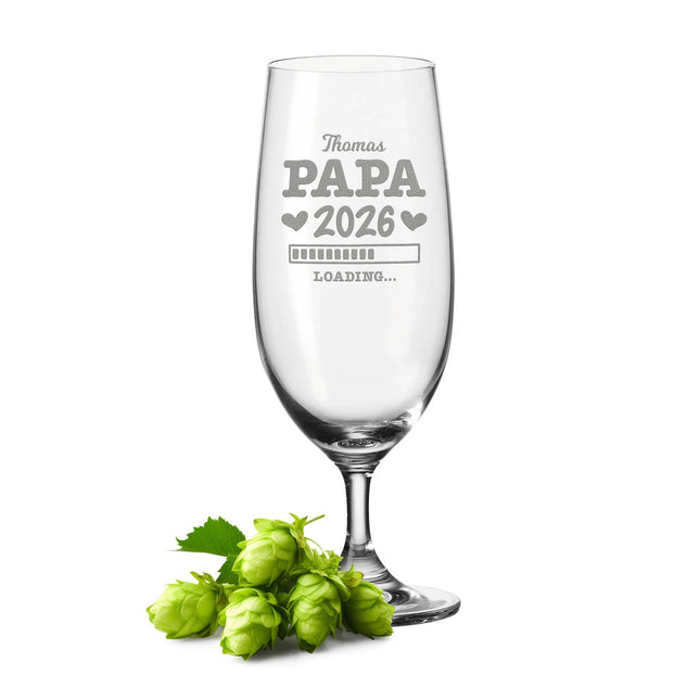 SEO. Leonardo Bierglas mit Gravur "Papa Loading" mit Namen - Linkreich