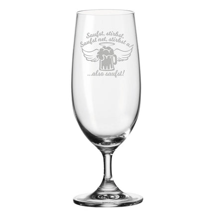 SEO. Leonardo Bierglas mit Gravur "Saufst, stirbst, saufst net, stirbst a" - Linkreich