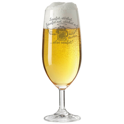 SEO. Leonardo Bierglas mit Gravur "Saufst, stirbst, saufst net, stirbst a" mit Namen - Linkreich