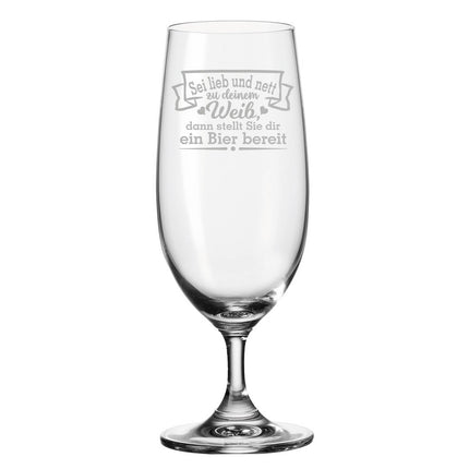 SEO. Leonardo Bierglas mit Gravur "Sei lieb und nett zu deinem Weib" - Linkreich