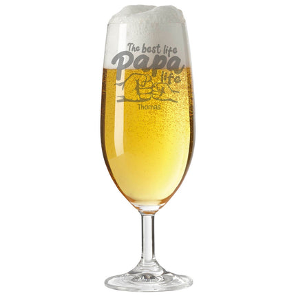 SEO. Leonardo Bierglas mit Gravur "The best life Papa life" mit Namen - Linkreich