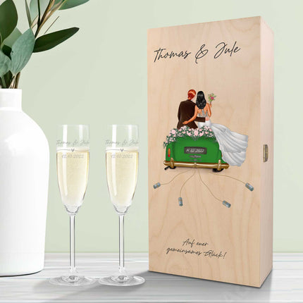 SEO. Leonardo Gläser mit Gravur - Hochzeitsauto & Wedding Love als Set - Sekt Linkreich