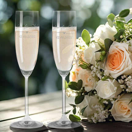 SEO. Leonardo Gläser mit Gravur - Hochzeitsauto & Wedding Love als Set - Sekt Linkreich