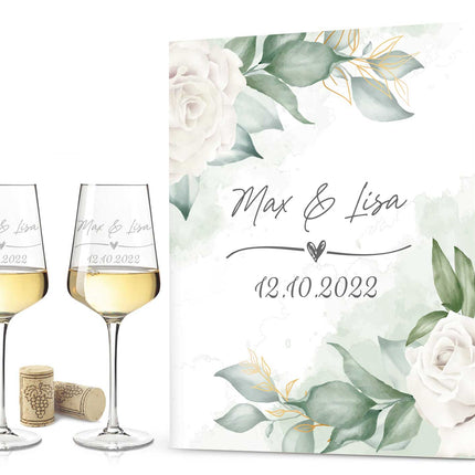 SEO. Leonardo Gläser mit Gravur im "Wedding Love" Design als Set - Große Kiste UV Linkreich