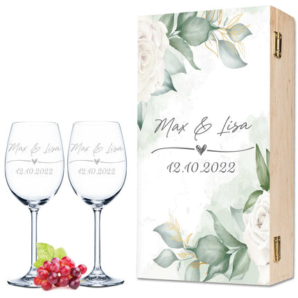 SEO. Leonardo Gläser mit Gravur im "Wedding Love" Design als Set - kleine Kiste UV Linkreich