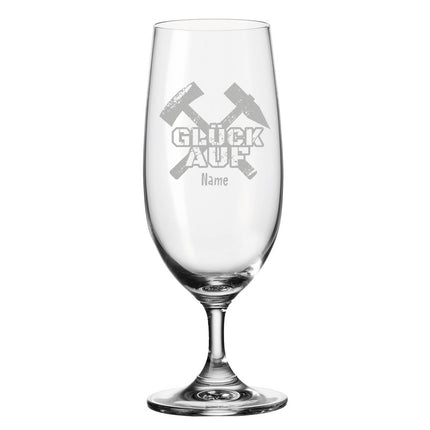 SEO. Leonardo graviertes Bierglas "Glück auf" Schlägel + Eisen mit Namen - Linkreich