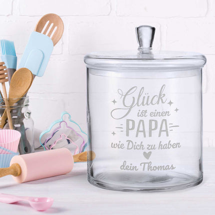 SEO. Leonardo Keksglas mit Gravur "Glück ist einen Papa" & Wunschname - Linkreich