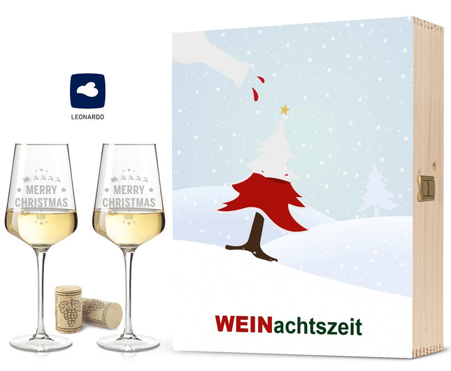 SEO. Leonardo Puccini mit Gravur im "WEINachtszeit" Design als Set inkl. Holzkiste - Linkreich