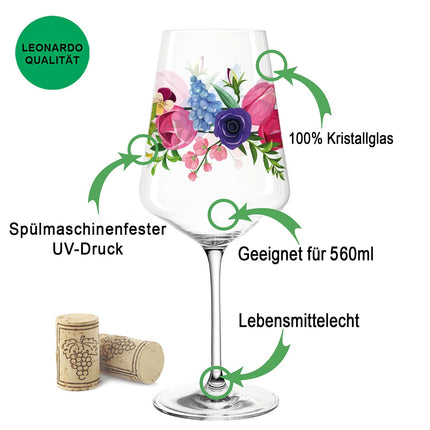 SEO. Leonardo Puccini Weingläser mit UV - Druck im Blumenbouquet Design im Set - Blumenbouquet V3 Linkreich