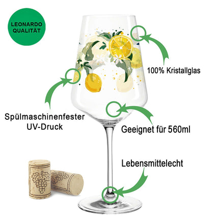 SEO. Leonardo Puccini Weingläser mit UV - Druck im Frucht Design im Set - Zitrone Linkreich