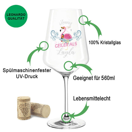 SEO. Leonardo Puccini Weinglas mit UV - Druck "Geiler als Layla" im Set - Linkreich