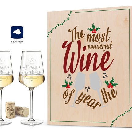 SEO. Leonardo Puccini Weißweingläser mit Gravur im "Most wonderful Wine" Design als Set inkl. Holzkiste - Linkreich