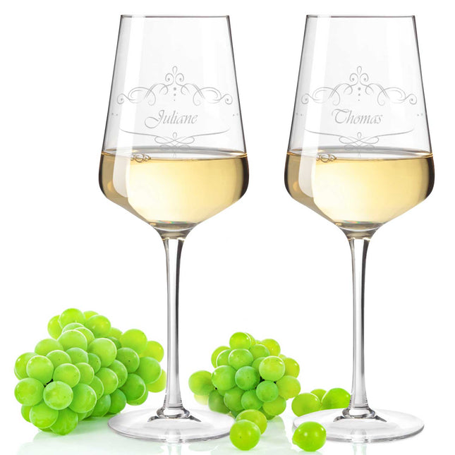 SEO. Leonardo Puccini Weißweingläser "Vintage Weinranke" mit Namen im Set - Puccini Linkreich