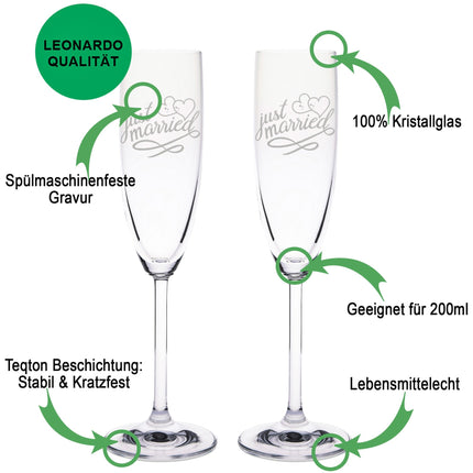 SEO. Leonardo Sektgläser "Just Married" inkl. bedruckter Holzkiste im Set - Linkreich