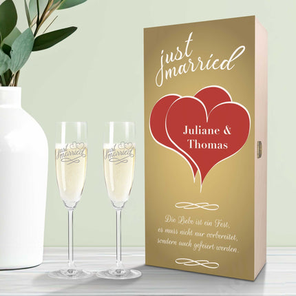 SEO. Leonardo Sektgläser "Just Married" inkl. bedruckter Holzkiste im Set - Linkreich