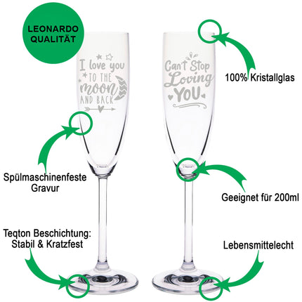 SEO. Leonardo Sektgläser mit Gravur "I love you to the moon and back" im Set - Linkreich