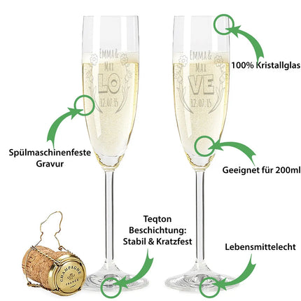 SEO. Leonardo Sektgläser mit Gravur im "Rose & Love" Design als Set - Linkreich