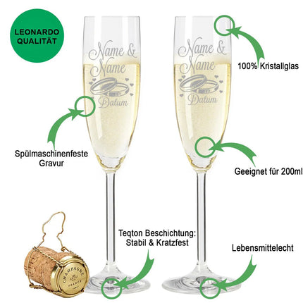 SEO. Leonardo Sektgläser mit Gravur im "Wedding" Design als Set - Linkreich