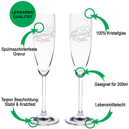 SEO. Leonardo Sektgläser mit Gravur "Just Married" im Set - Linkreich