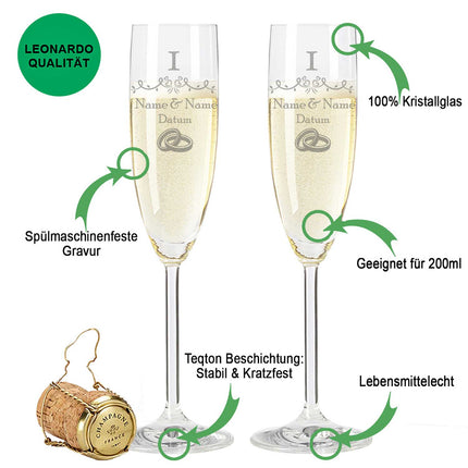 SEO. Leonardo Sektgläser mit Gravur "Papierhochzeit - 1 Jahr" - Sekt Linkreich